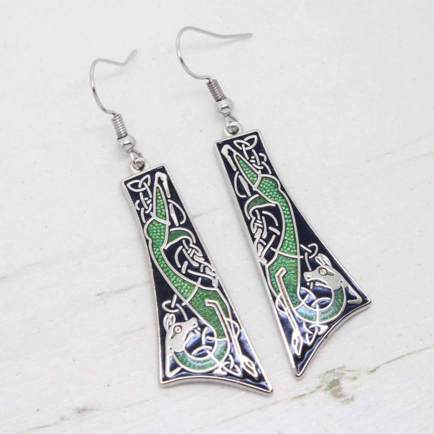 Sea Gems Cloisonne Enamel Celtic Dog Tie Shape Drop Earrings