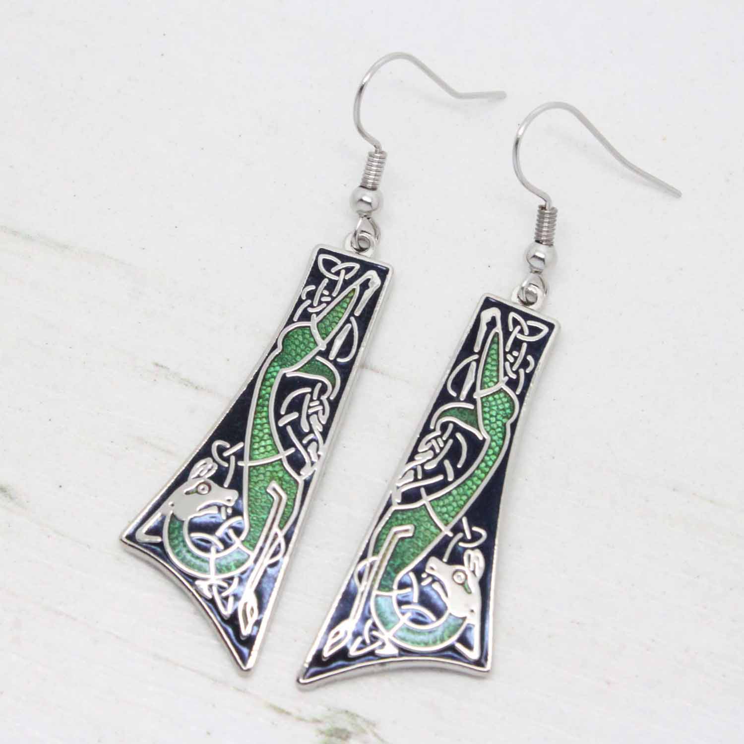Sea Gems Cloisonne Enamel Celtic Dog Tie Shape Drop Earrings