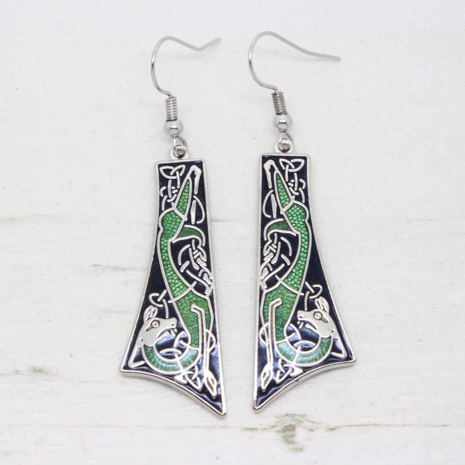 Sea Gems Cloisonne Enamel Celtic Dog Tie Shape Drop Earrings